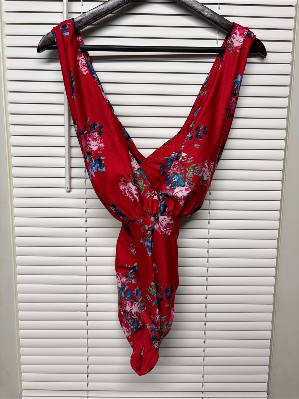 ModCloth Red Floral Twist-Front One-Piece